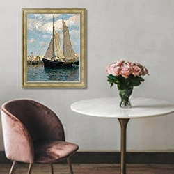 «Ships in the Harbour of Chioggia» в интерьере в классическом стиле над креслом