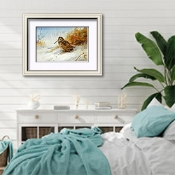 «Winter Woodcock» в интерьере спальни в стиле прованс с голубыми деталями