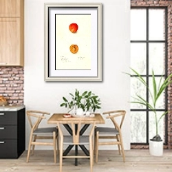 «Prunus domestica: Золотая королева» в интерьере кухни с кирпичными стенами над столом