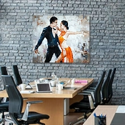 «Танцоры танго» в интерьере современного офиса с черной кирпичной стеной