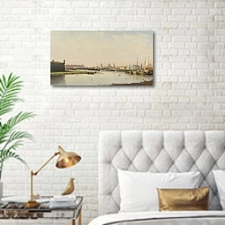 «Вид На Санкт-Петербург» в интерьере современной спальни в белом цвете с золотыми деталями