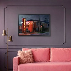 «Night on Broadway, 2003» в интерьере гостиной с розовым диваном