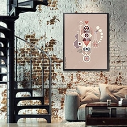 «Абстрактная художественная композиция 2» в интерьере двухярусной гостиной в стиле лофт с кирпичной стеной