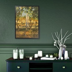 «The Vineyard» в интерьере прихожей в зеленых тонах над комодом