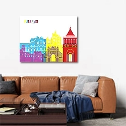 «Палермо: Яркие линии истории» в интерьере современной гостиной над диваном