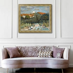 «Пейзаж с Красными Крышами» в интерьере гостиной в классическом стиле над диваном