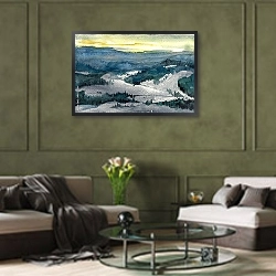 «Зимний горный пейзаж, акварель» в интерьере в классическом стиле над комодом