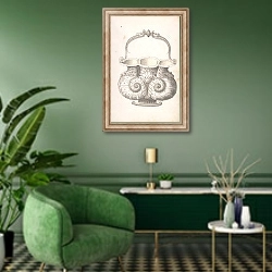 «Design for a Bucket» в интерьере гостиной в зеленых тонах