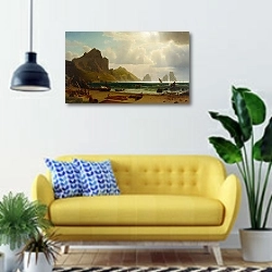 «Марина Пиккола, Капри» в интерьере современной гостиной с желтым диваном