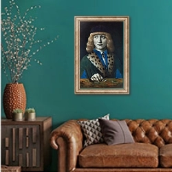 «Франческо Бартоломео Архинто» в интерьере гостиной с зеленой стеной над диваном