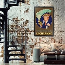 «Carburateur Lacharnay» в интерьере двухярусной гостиной в стиле лофт с кирпичной стеной