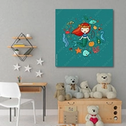 «Иллюстрация с маленькой русалочкой» в интерьере детской комнаты для девочки с игрушками