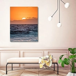 «Оранжевый закат над морем» в интерьере современной прихожей в розовых тонах