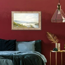 «Lake Squam and the Sandwich Mountains» в интерьере спальни с акцентной стеной