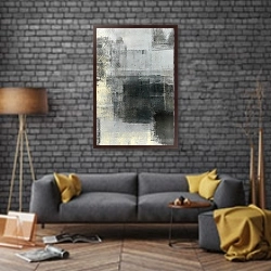 «Серо-чёрная абстракция» в интерьере в стиле лофт над диваном