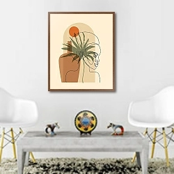 «Женский силуэт на фоне тропиков» в интерьере гостиной в этническом стиле над столом