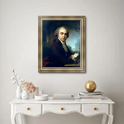 «Портрет неизвестного в лиловом кафтане» в интерьере в классическом стиле над столом