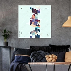 «Современная геометрическая абстракция 12» в интерьере гостиной в стиле лофт в серых тонах