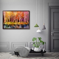 «Красочные осенние деревья у реки» в интерьере коридора в классическом стиле