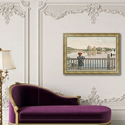 «Лизбет ловит рыбу» в интерьере в классическом стиле над банкеткой