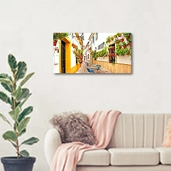 «Испания. Кордоба. Улочка 2» в интерьере современной светлой гостиной над диваном