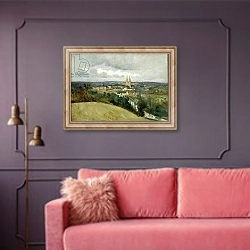 «General View of the Town of Saint-Lo, c.1833» в интерьере гостиной с розовым диваном