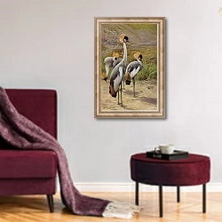 «Crowned Crane» в интерьере гостиной в бордовых тонах
