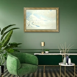 «Шипкинский перевал» в интерьере гостиной в зеленых тонах