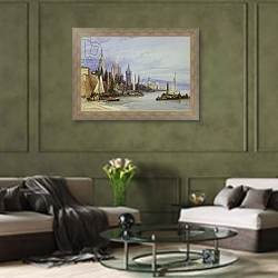 «Mayence, on the Rhine, 1895» в интерьере гостиной в оливковых тонах