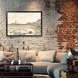 «Prà della Valle, Padua» в интерьере гостиной в стиле лофт с кирпичной стеной