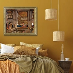 «A Lady Receiving Visitors» в интерьере спальни  в этническом стиле в желтых тонах