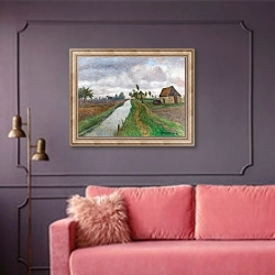 «By the moor canal» в интерьере гостиной с розовым диваном