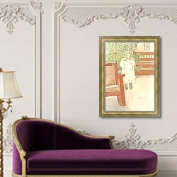 «Девушка и кресло-качалка» в интерьере в классическом стиле над банкеткой