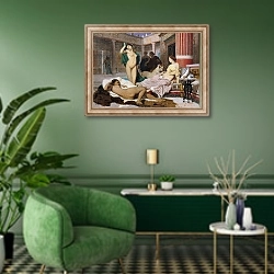 «Greek Interior, 1848» в интерьере гостиной в зеленых тонах