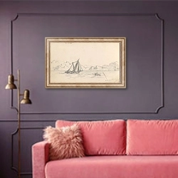 «Båter, Vrengen» в интерьере гостиной с розовым диваном