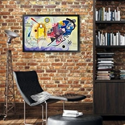 «Желтый Красный Синий» в интерьере кабинета в стиле лофт с кирпичными стенами