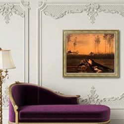 «Пейзаж на закате 2» в интерьере в классическом стиле над банкеткой