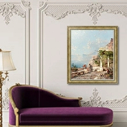 «Сорренто, На Берегу Неаполитанского Залива» в интерьере в классическом стиле над банкеткой