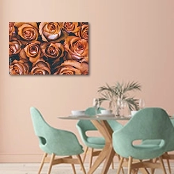 «Фон из оранжевых роз» в интерьере современной столовой в пастельных тонах