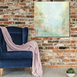 «Акварельная текстура в нежных тонах» в интерьере в стиле лофт с кирпичной стеной и синим креслом