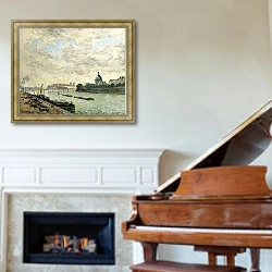 «Берега Сены, Париж» в интерьере классической гостиной над камином