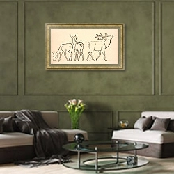 «Кронхьорте-ог-хинде» в интерьере гостиной в оливковых тонах