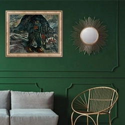 «Miner» в интерьере классической гостиной с зеленой стеной над диваном