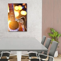 «Акустическая гитара и микрофон» в интерьере современного офиса над столом для конференций