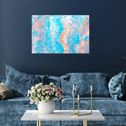 «Лазурный и коралловый» в интерьере современной гостиной в синем цвете