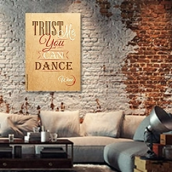 «Плакат, типография» в интерьере гостиной в стиле лофт с кирпичной стеной