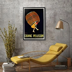 «Cognac Pellisson» в интерьере в стиле лофт с желтым креслом