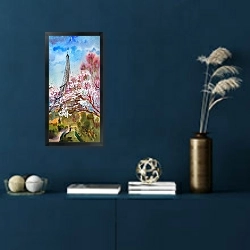 «Цветущее дерево в Париже» в интерьере в классическом стиле в синих тонах