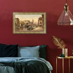 «Venedig, Kanalmotiv» в интерьере спальни с акцентной стеной