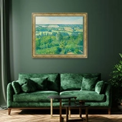 «Долина йерр» в интерьере зеленой гостиной над диваном